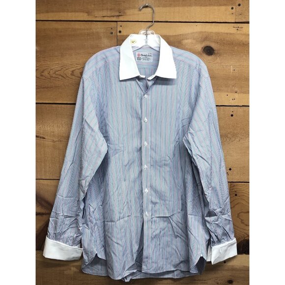 Turnbull & Asser Striped French Collar Dress Shirt Button Down Mens Size 17-43 - Picture 1 of 10
